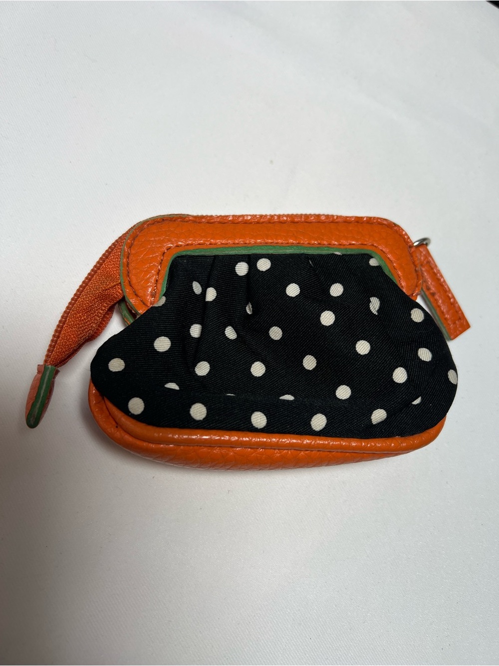 Polka Dot Accent Small Wristlet Coin Purse - Orange & Black